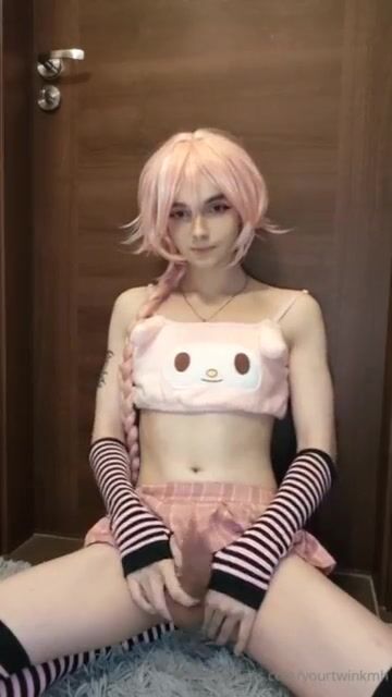 Cute femboy unloads hard