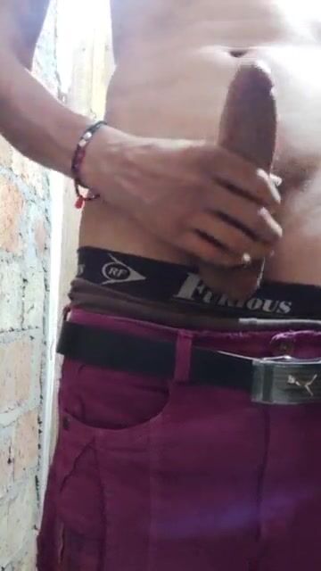 Dnz stroking his cock in the toolshed bareback
