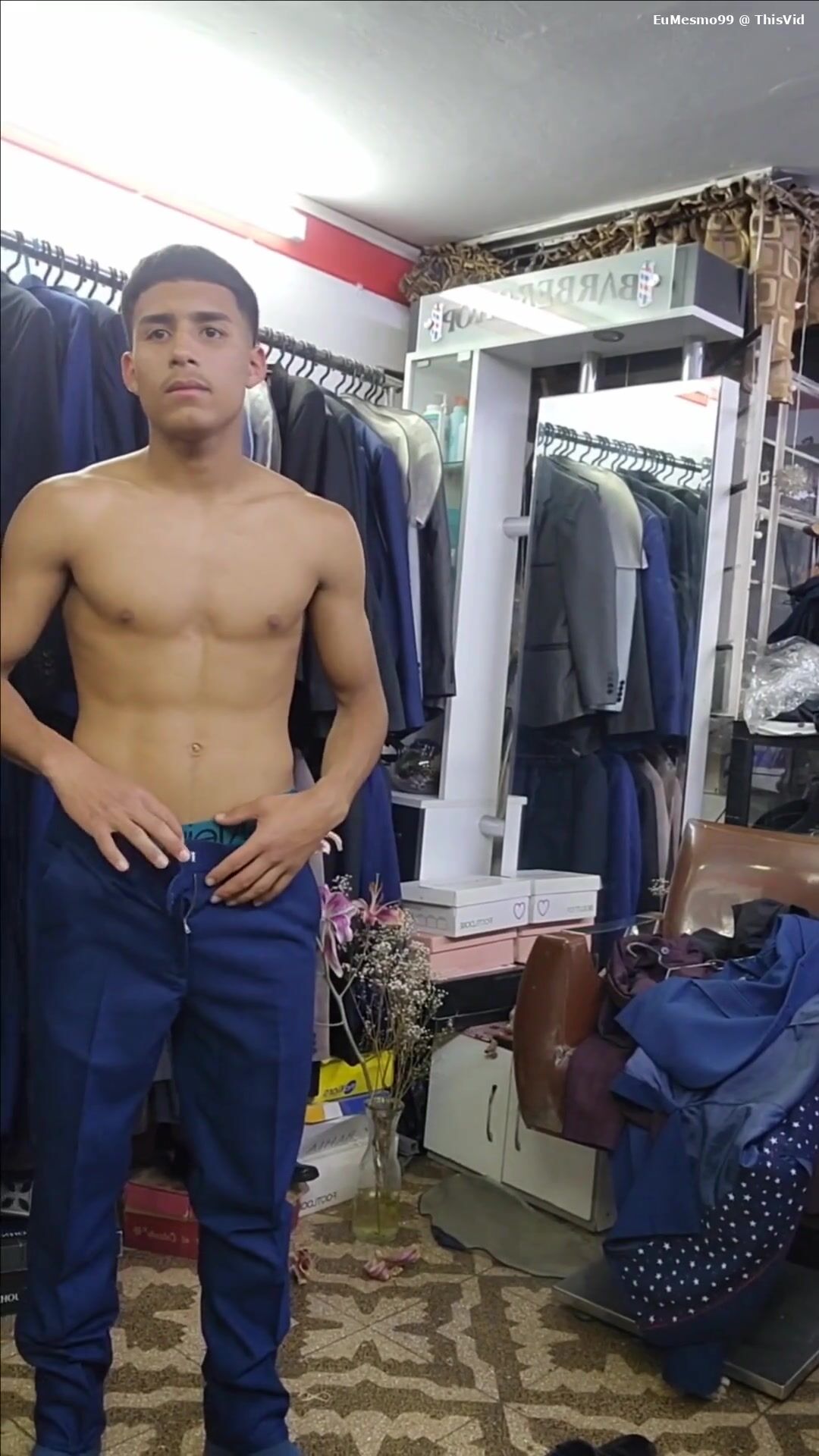 Twink boy dresses and tastes pron show