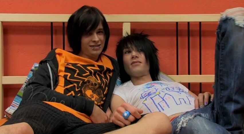 Emo boys orange bed butt fuck porn