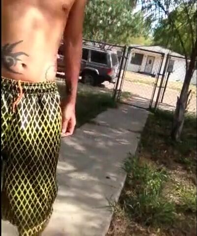 Exhibitionist guy caught jerking in front yard