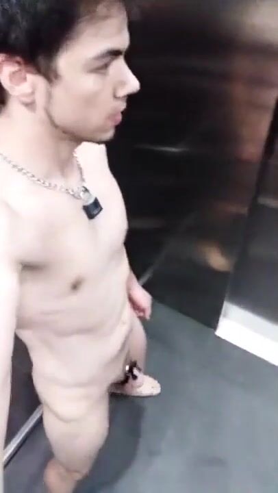 Exhibitionist exploring a building