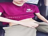 Twink rides daddy's muscle cock bareback in car 2