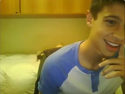 Extremely cute teen whips out his cock, jerks off, and shoots his d...