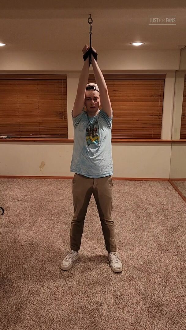Tied-up twink pisses pants for daddy