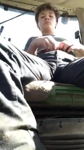 Farm boy jerks his cock quick