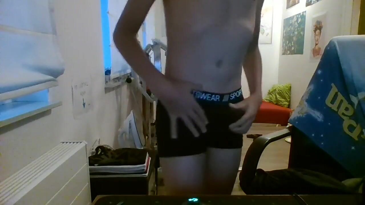 Italian twink bares ass and strokes cock
