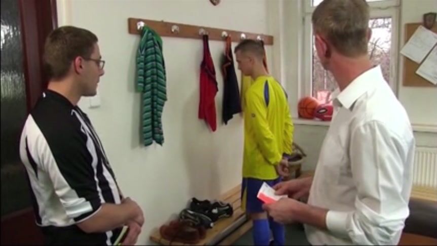 Muscle football jock punished raw after game