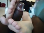 Footjob makes boy cum