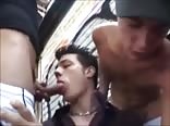 Twink gang bareback fun with muscle daddy cock