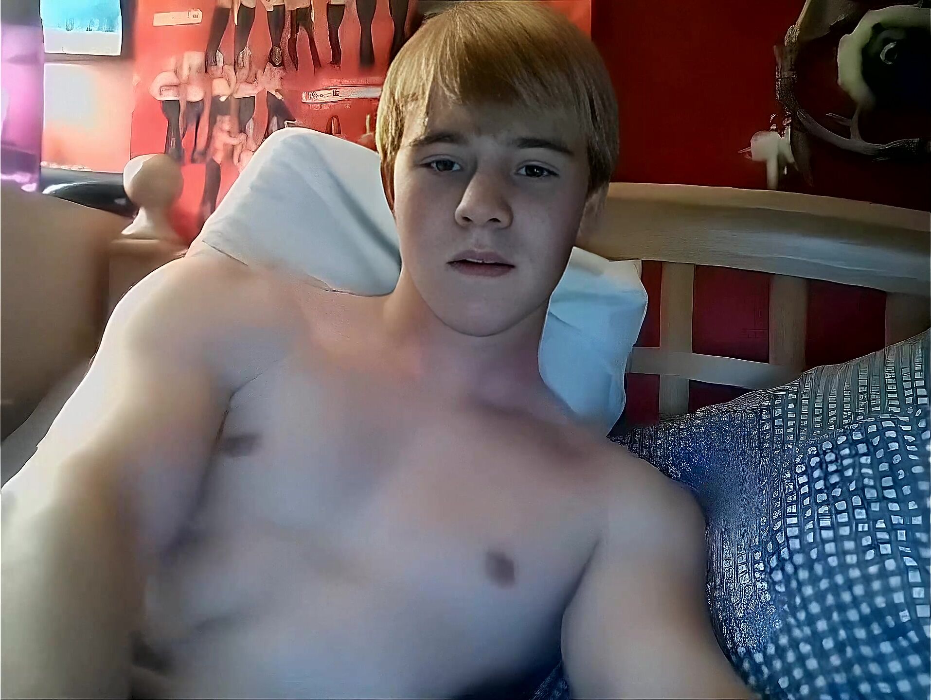 Cute blond guy stroking his nice cock - ai enhanced boys porn