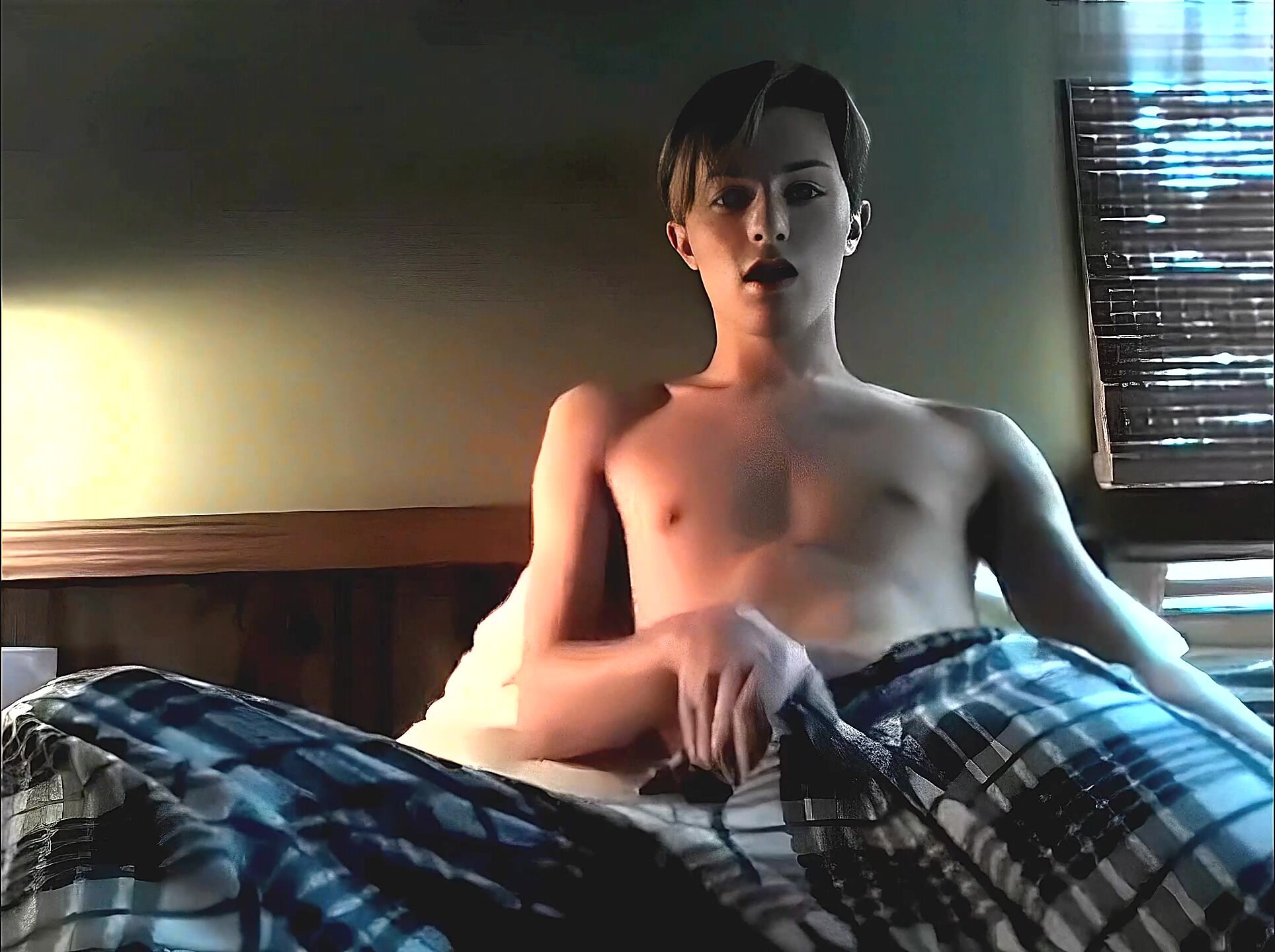 Hot fit skinny twink wanks hard on bed - ai enhanced