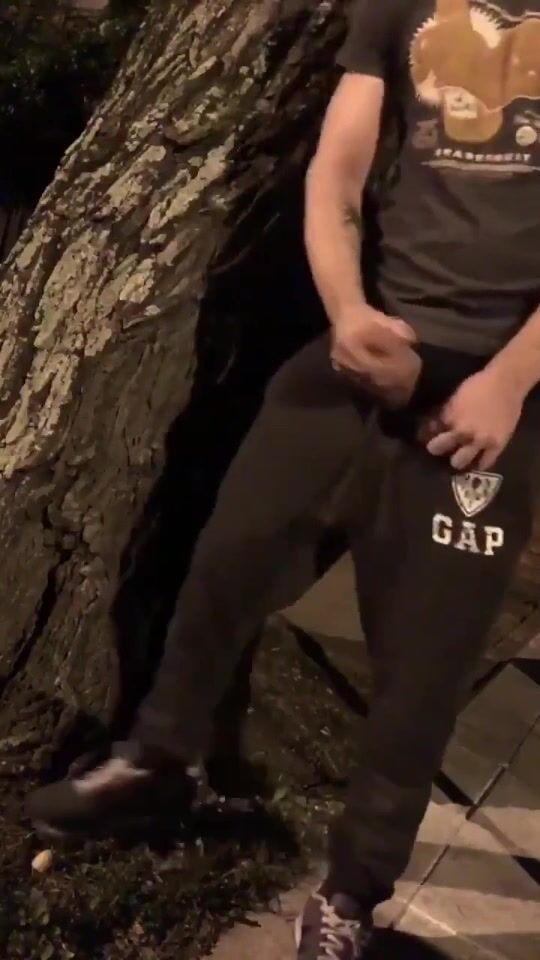 German floran strokes cock and cums in public