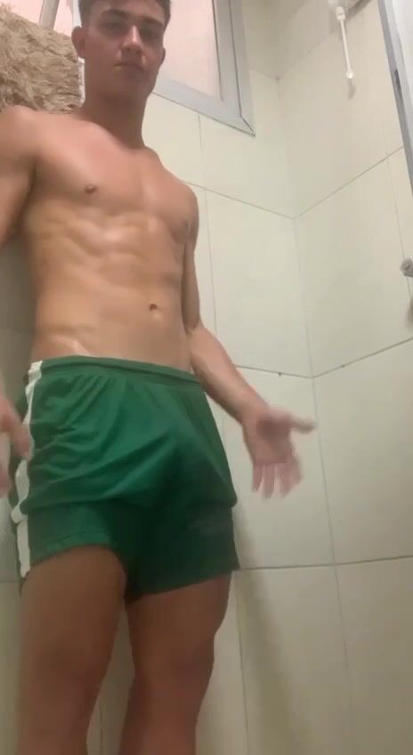 Green shorts muscle boy strips and wanks in the shower boys porn
