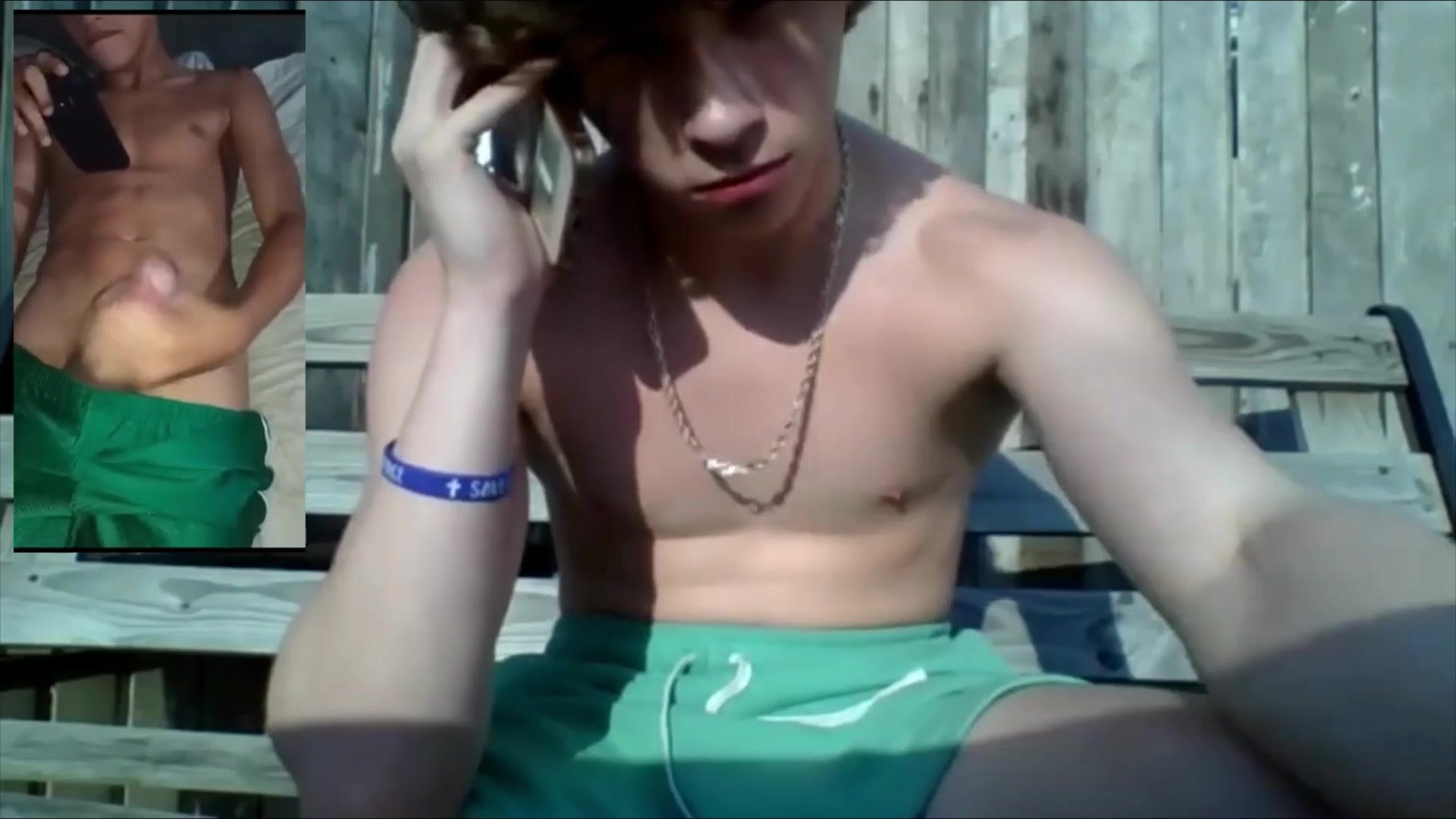 Twink jerks in green soccer shorts