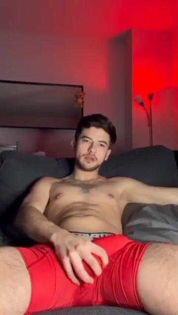 Muscle daddy groping his hard cock