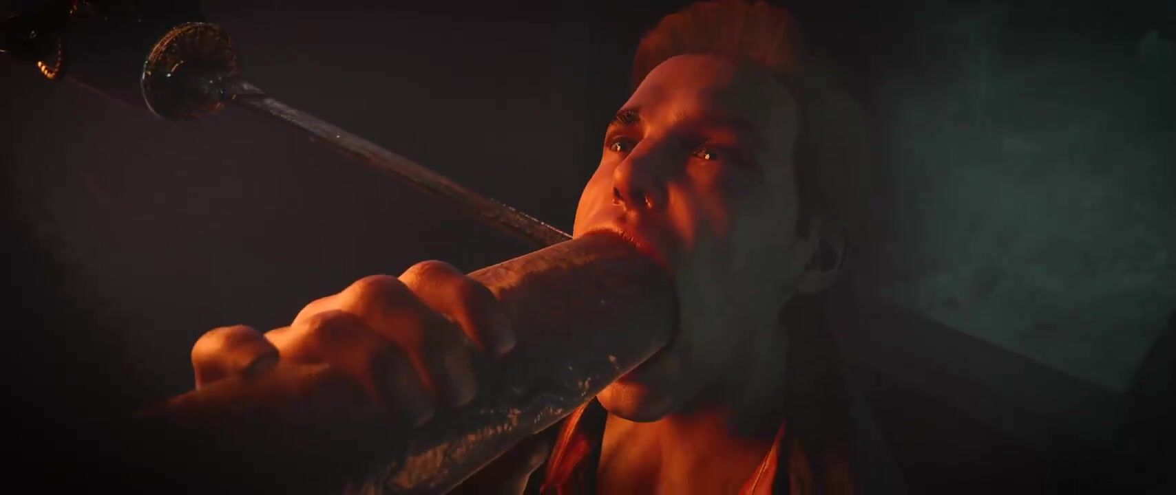 Muscle guy worships big cock