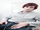 Muscled gym boy strokes his big cock