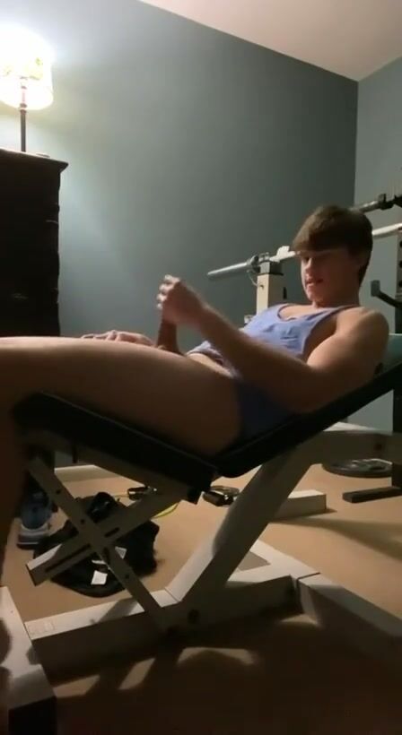 Gym cute twink with huge cock