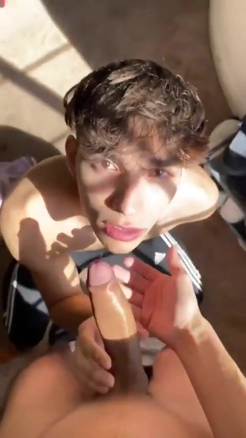 Deepthroat bj on hairless uncut cock