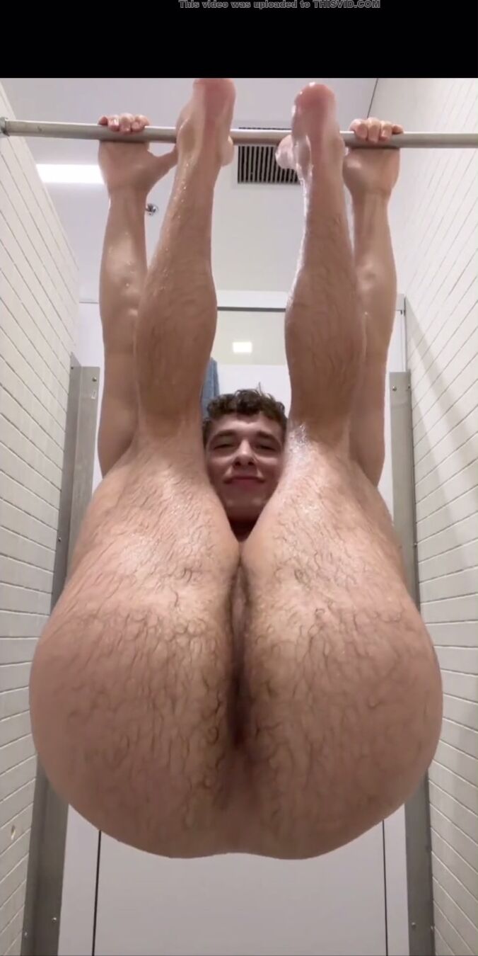 Hairy teen spreads tight butthole wide