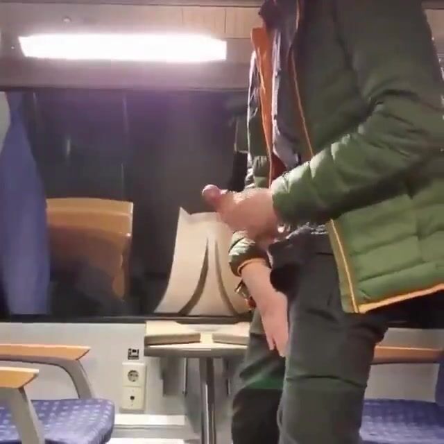 Handjob and cumshot on the train