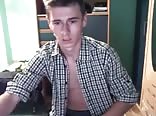 Handsome boy wanks and cums in bedroom