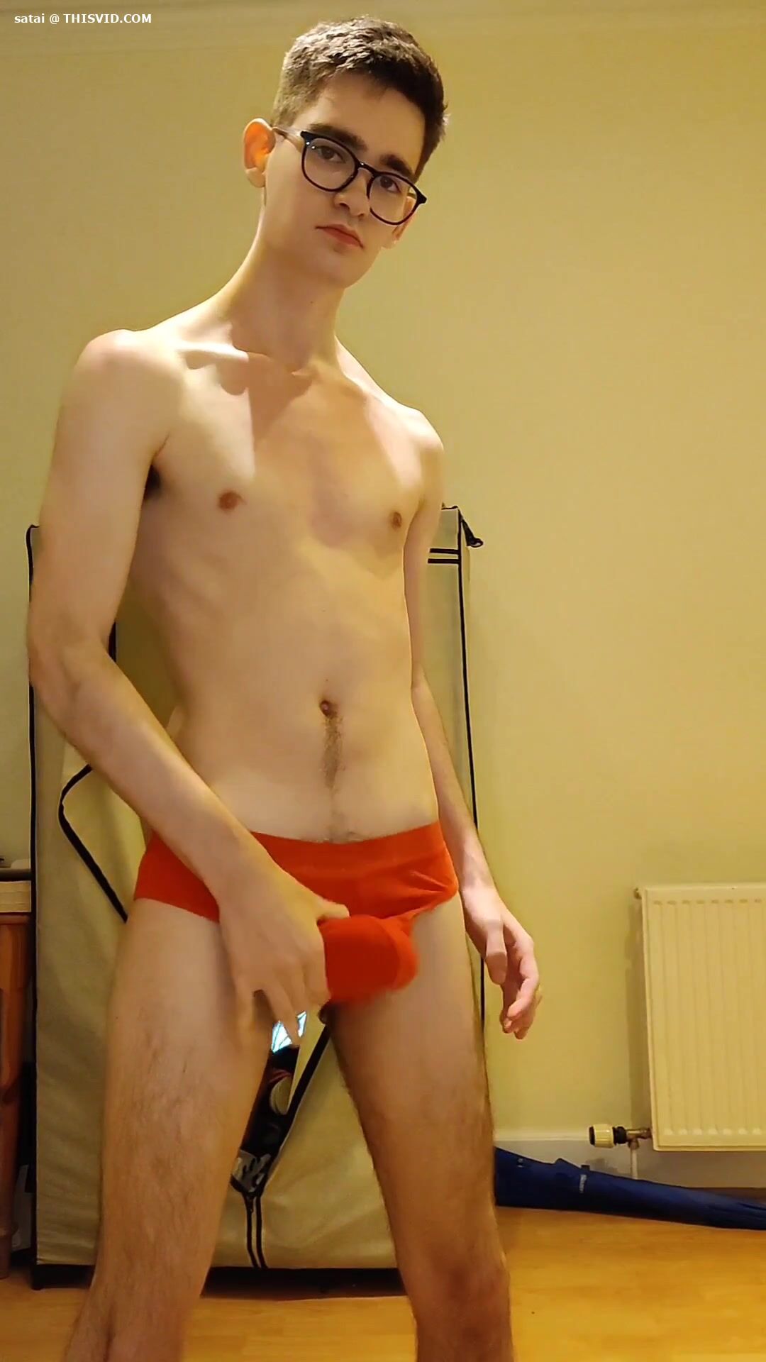 Trim twink shows off his cock