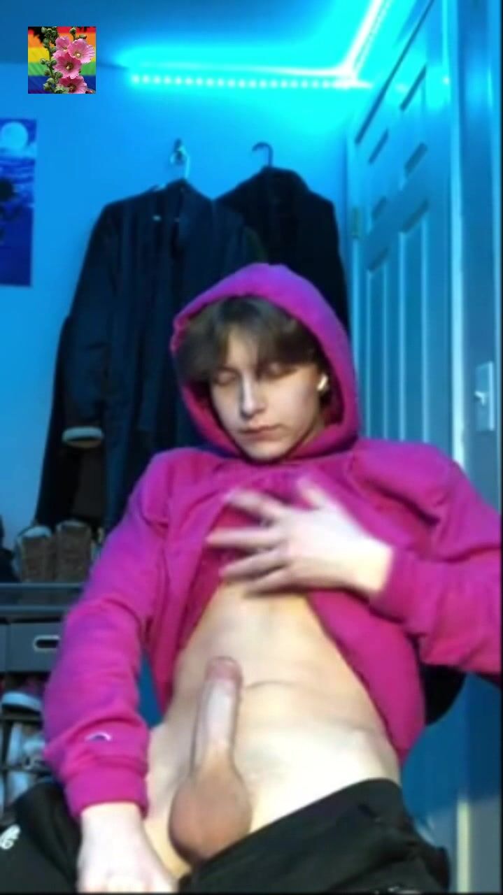 Cute twink shows his hard cock