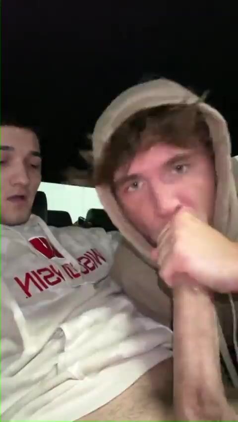 Hooded twink gives buddy a hot bj, cums hard
