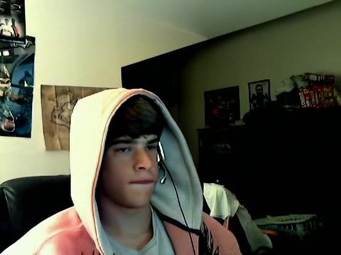 Hoody twink jerks cock and cums