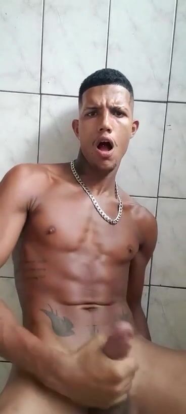 Horny black boy in bathroom flex porn