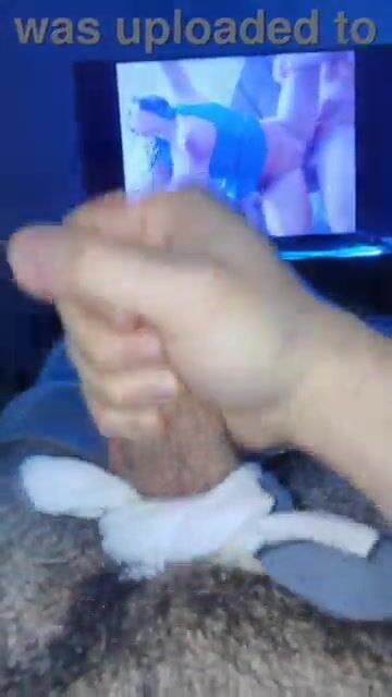 Horny twink strokes to daddy’s muscle cock