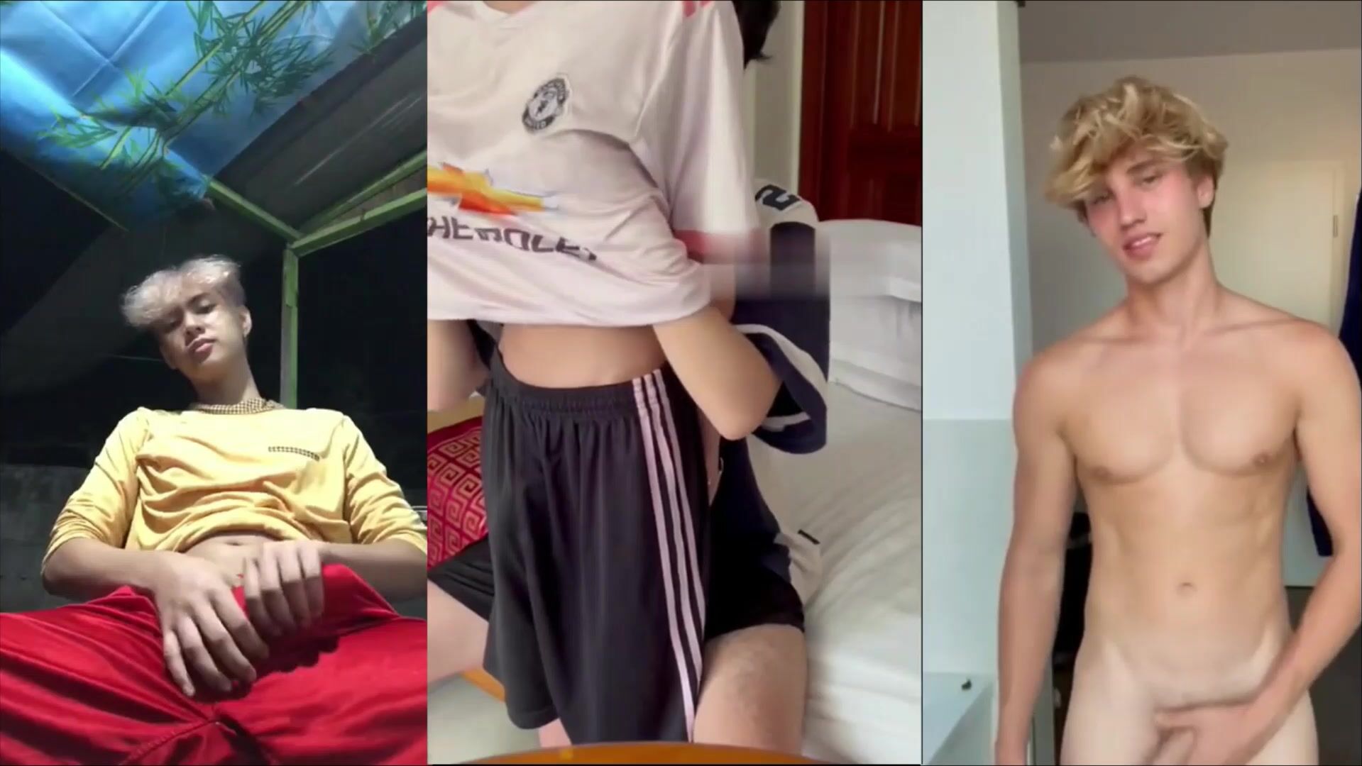 Horny soccer twinks stroke uncut cocks solo and together