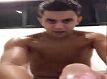 Horny stud blows his load all over us