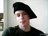 Beret boy strokes his large uncut dick