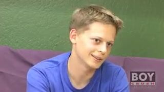 Cute blond twink jerks cock at casting