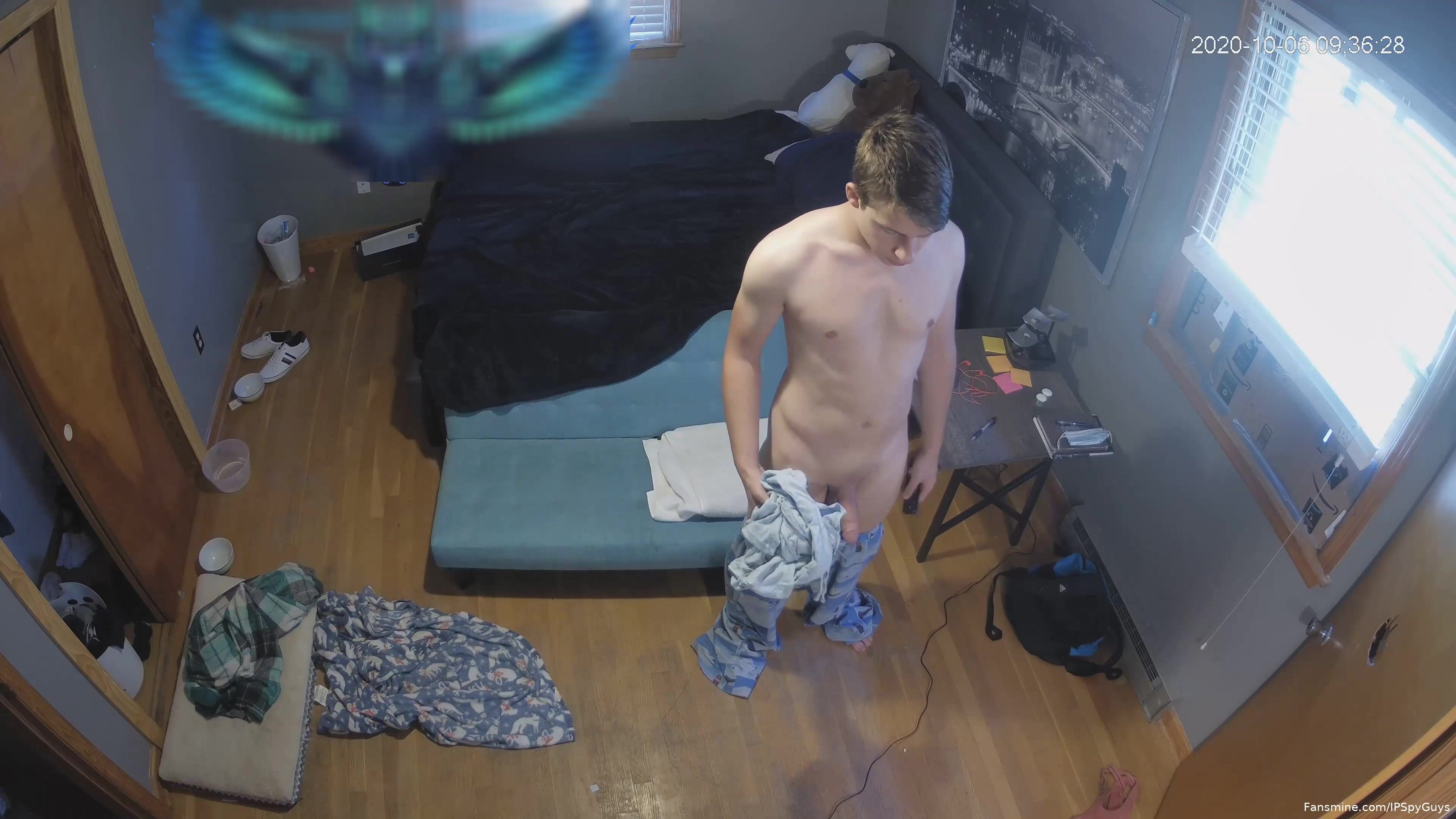 Hot boy gets filmed jerking of in bed