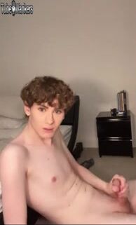 Hot curly teen jerks off and shows ass hole