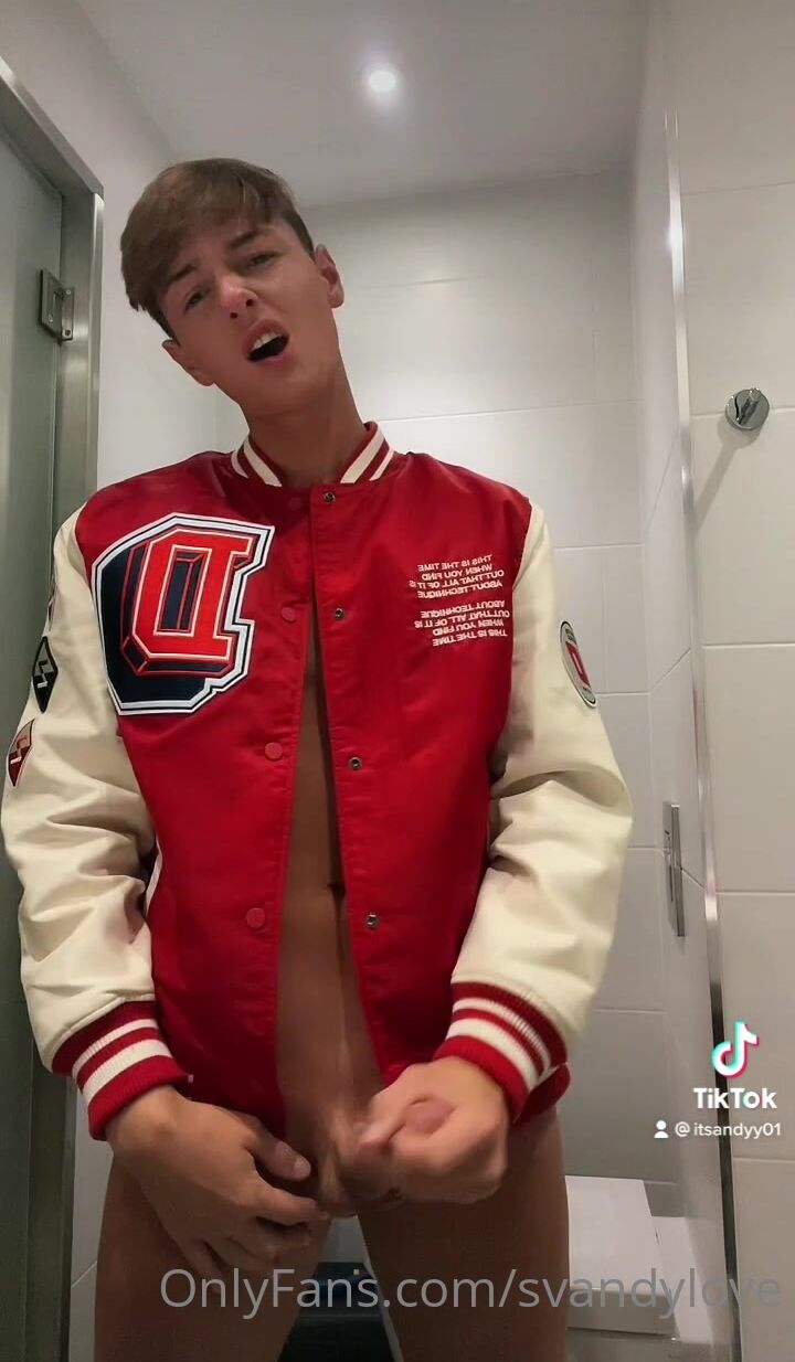 Hot of guy wanks hard cock