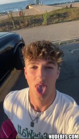 Tiktok twink jerks cock on cam