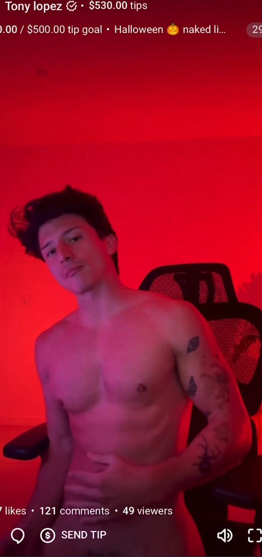 Tony shows off his hard cock