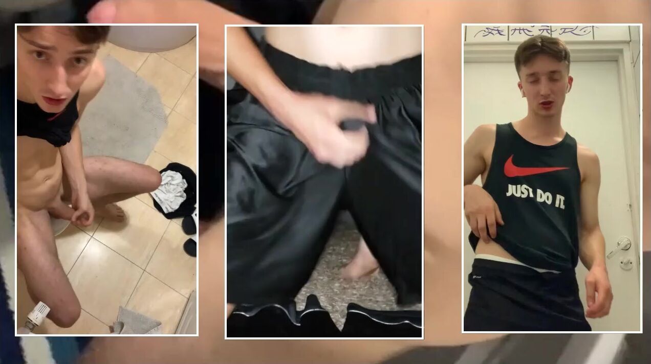 Gym shorts jerk off ends in huge cum load