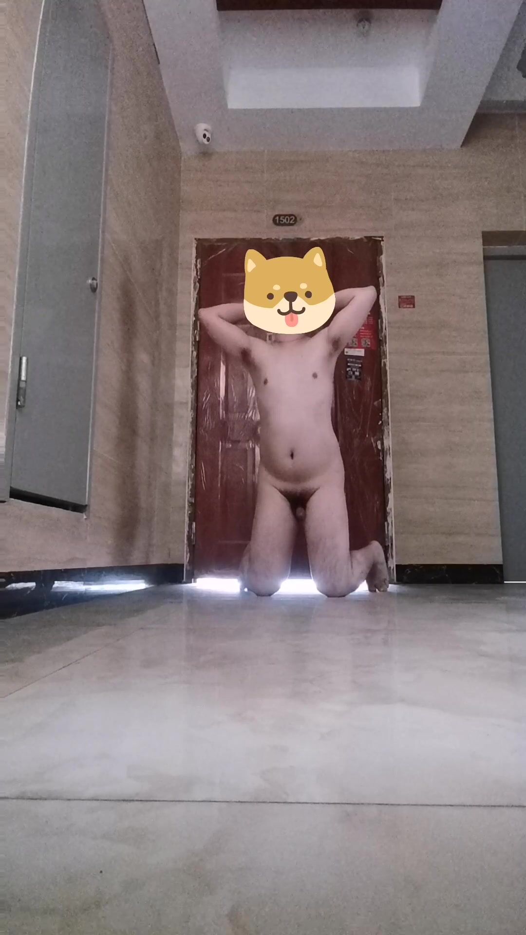 Naked puppy roleplay at stranger's doorstep
