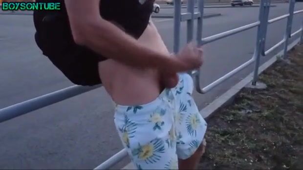 In shorts wanking on the road boys porn