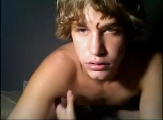 Blond twink cam boy strokes cock