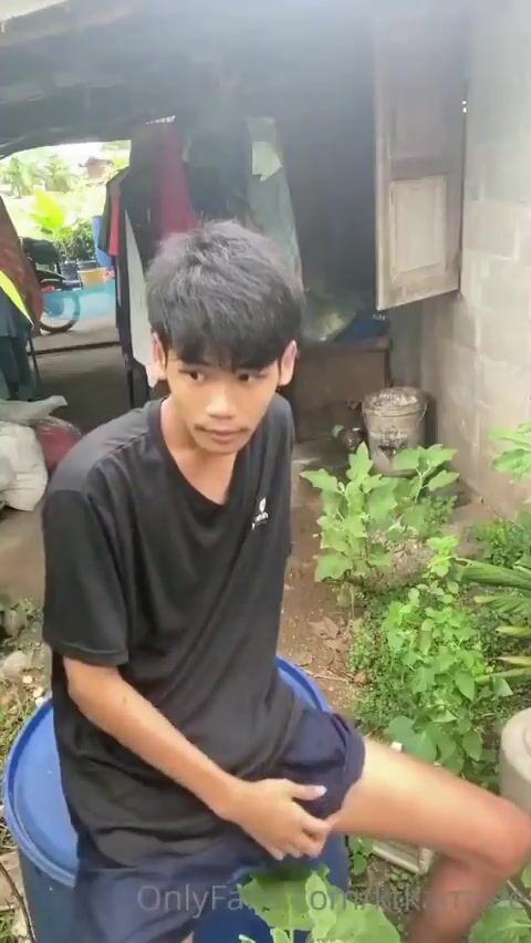 Indonesian twink strokes his hard cock