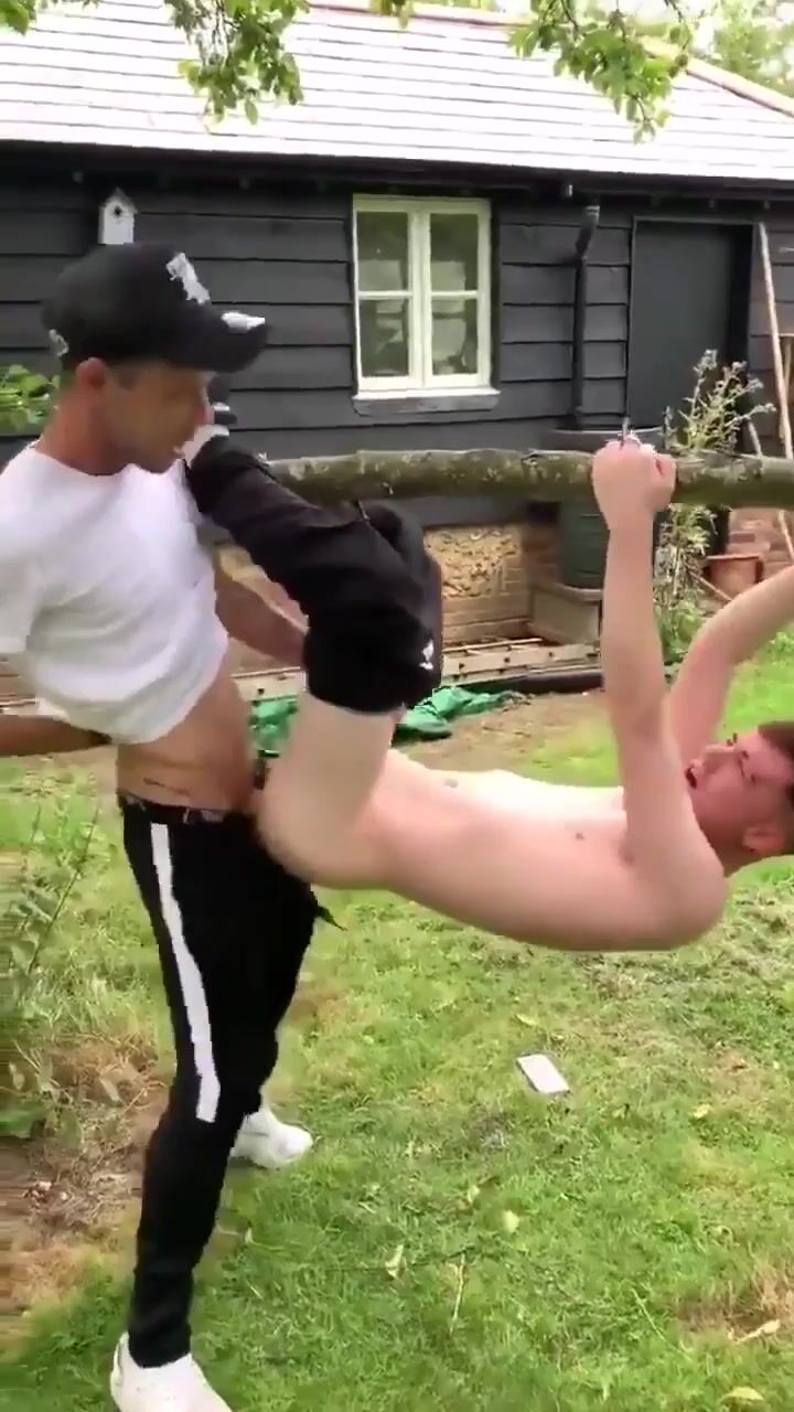 Interracial bareback garden cock ride