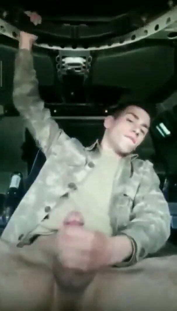 Israeli soldier stroking cock in tank