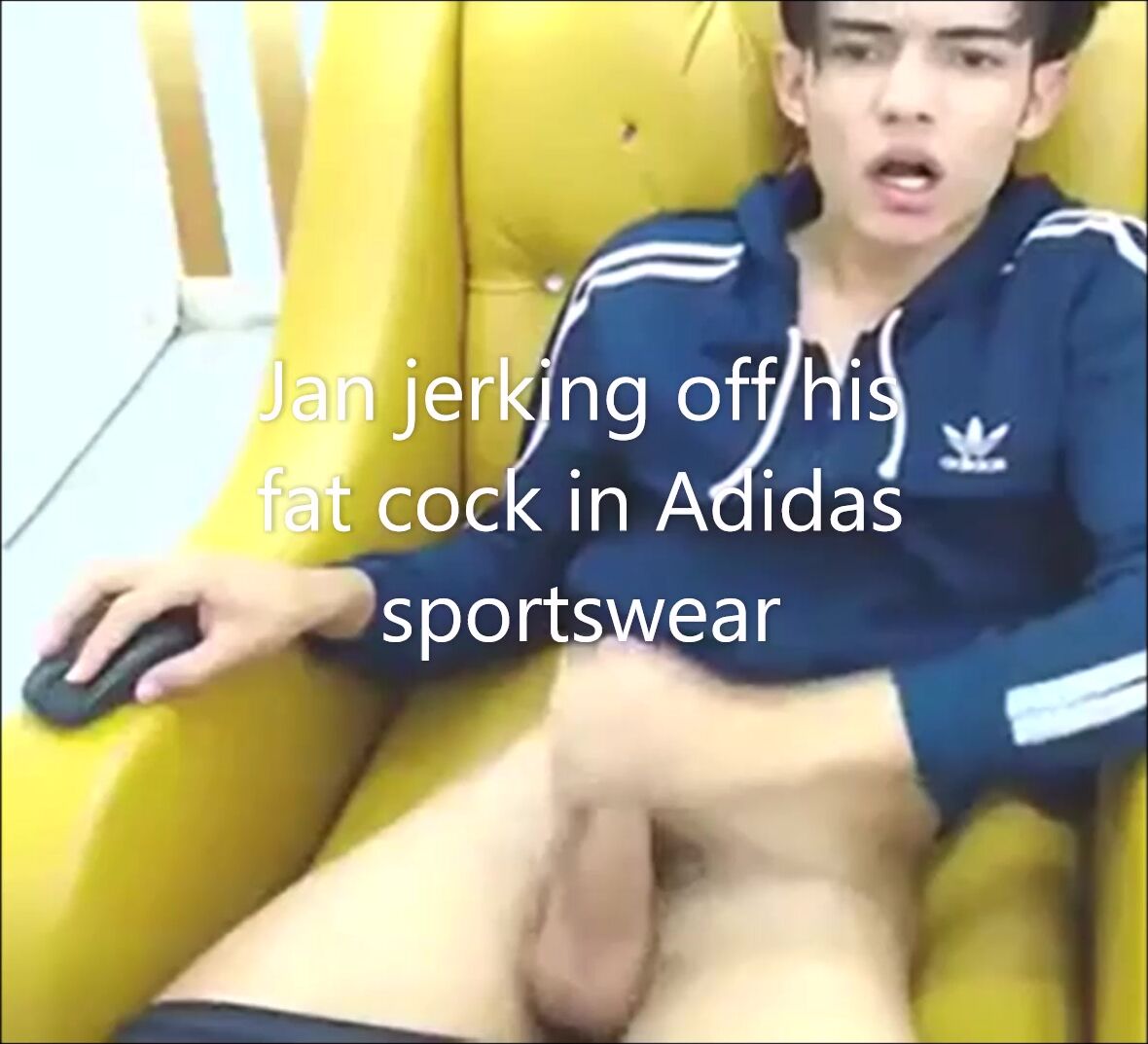 Twink jan strokes his fat cock in adidas